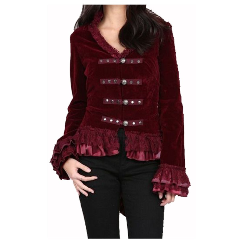 Women Hearts & Roses Ruffled Dovetail Velvet Victorian Jacket 